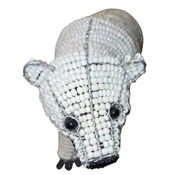 BeadWorx Grass Roots Creations Handmade Beaded Polar Bear Sculpture Figurine - Picture 2 of 8